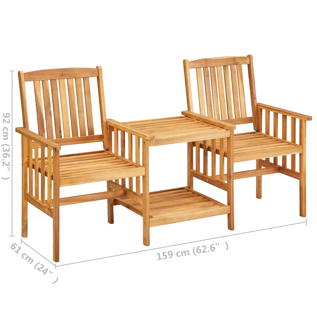 vidaXL Patio Chairs with Tea Table 62.6"x24"x36.2" Solid Acacia Wood