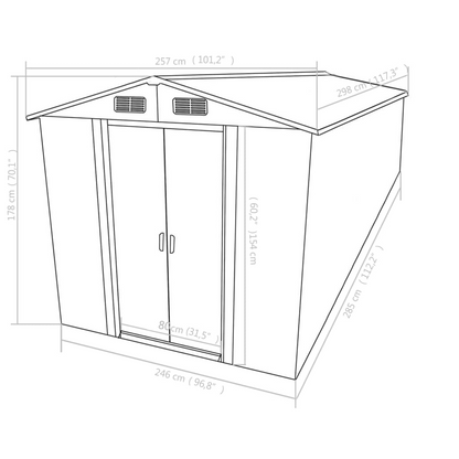 vidaXL Garden Shed 101.2"x117.3"x70.1" Metal Brown
