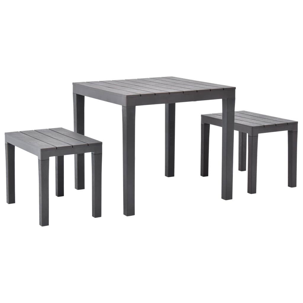 vidaXL Patio Table with 2 Benches Plastic Brown