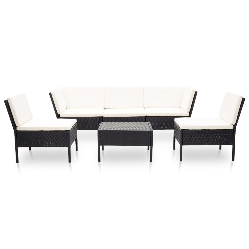 vidaXL 6 Piece Patio Lounge Set with Cushions Poly Rattan Black