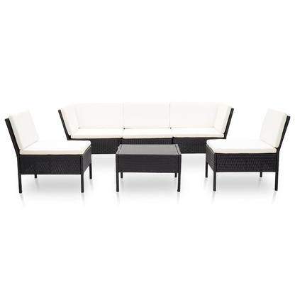 vidaXL 6 Piece Patio Lounge Set with Cushions Poly Rattan Black