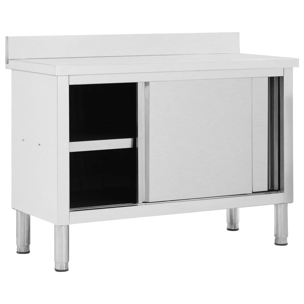 vidaXL Work Table with Sliding Doors 47.2"x19.7"x(37.4"-38.2") Stainless Steel