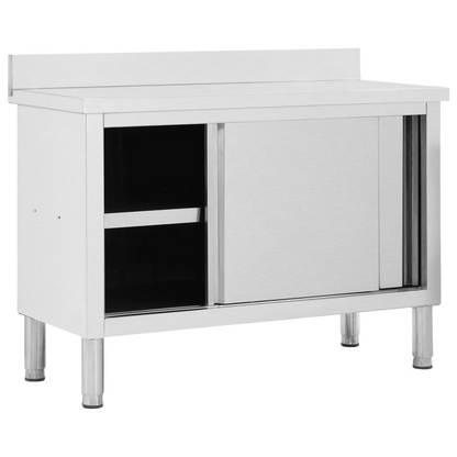 vidaXL Work Table with Sliding Doors 47.2"x19.7"x(37.4"-38.2") Stainless Steel