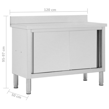 vidaXL Work Table with Sliding Doors 47.2"x19.7"x(37.4"-38.2") Stainless Steel