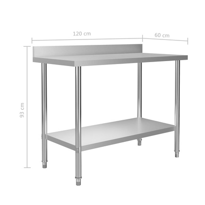 vidaXL Kitchen Work Table with Backsplash 47.2"x23.6"x36.6" Stainless Steel