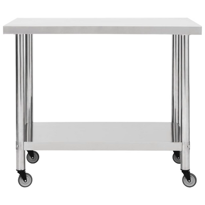 vidaXL Kitchen Work Table with Wheels 31.5"x23.6"x33.5" Stainless Steel