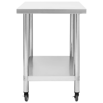 vidaXL Kitchen Work Table with Wheels 31.5"x23.6"x33.5" Stainless Steel