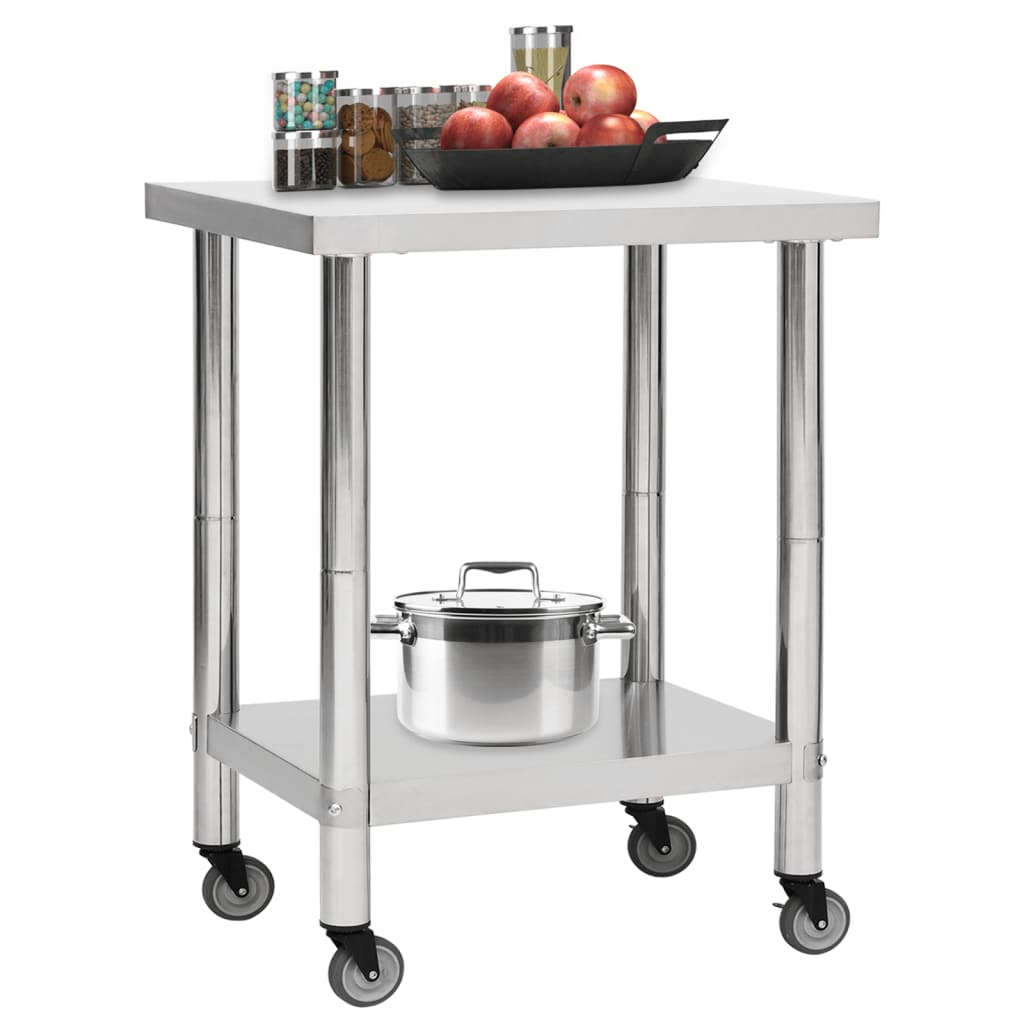 vidaXL Kitchen Work Table with Wheels 31.5"x17.7"x33.5" Stainless Steel