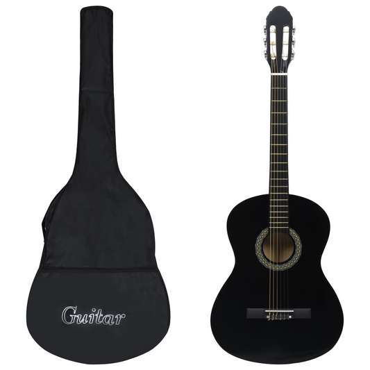vidaXL 12 Piece Classical Guitar Beginner Set Black 4/4 39"