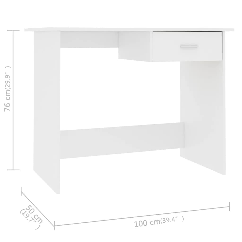 vidaXL Desk White 39.4"x19.7"x29.9" Engineered Wood