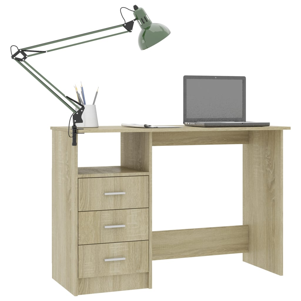 vidaXL Desk with Drawers Sonoma Oak 43.3"x19.7"x29.9" Engineered Wood