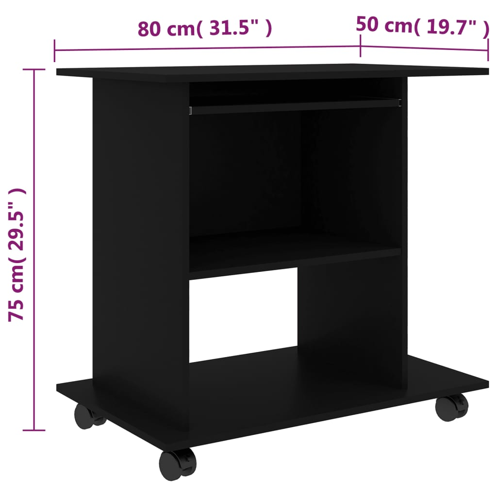 vidaXL Computer Desk Black 31.5"x19.7"x29.5" Engineered Wood