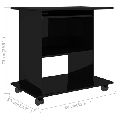 vidaXL Computer Desk High Gloss Black 31.5"x19.7"x29.5" Engineered Wood