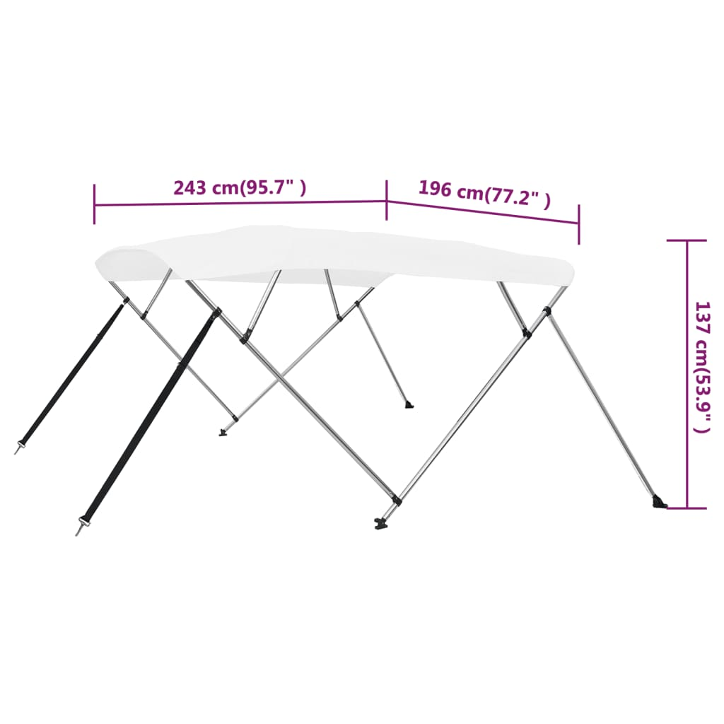 vidaXL 4 Bow Bimini Top White 95.7"x77.2"x53.9"