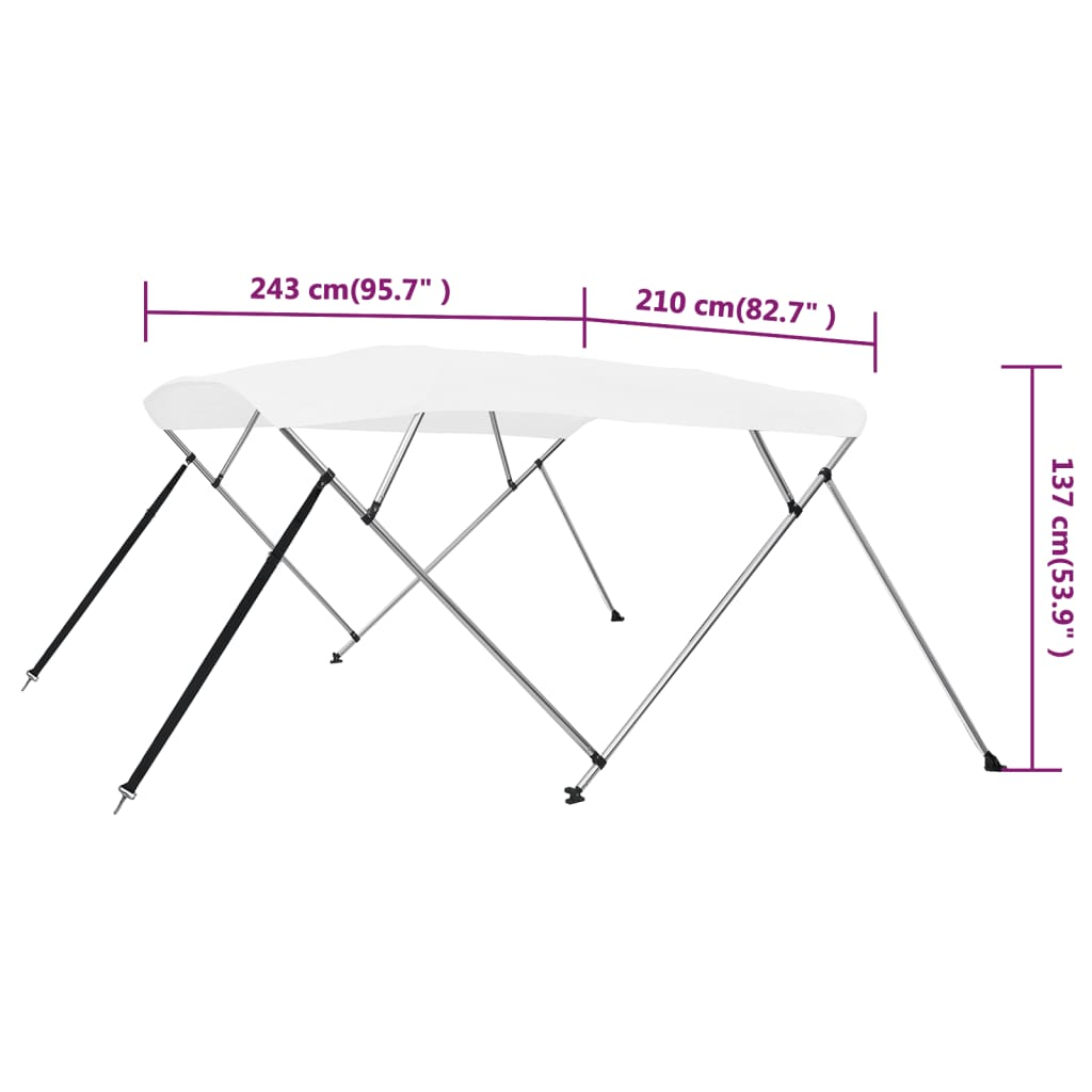 vidaXL 4 Bow Bimini Top White 95.7"x82.7"x53.9"