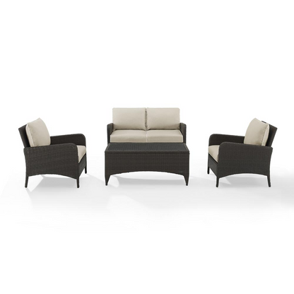 Kiawah 4Pc Outdoor Wicker Conversation Set Sand/Brown - Loveseat, 2 Arm Chairs & Coffee Table