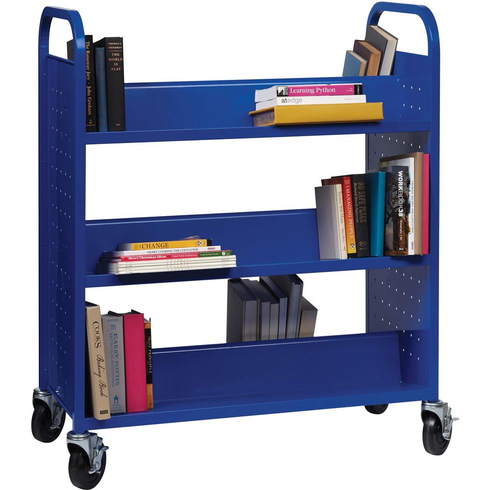 Lorell Double-sided Book Cart - 6 Shelf - Round Handle - 5" Caster Size - Steel - x 38" Width x 18" Depth x 46.3" Height - Blue - 1 Each