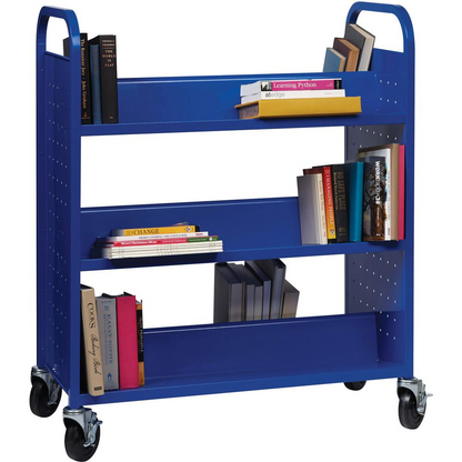 Lorell Double-sided Book Cart - 6 Shelf - Round Handle - 5" Caster Size - Steel - x 38" Width x 18" Depth x 46.3" Height - Blue - 1 Each