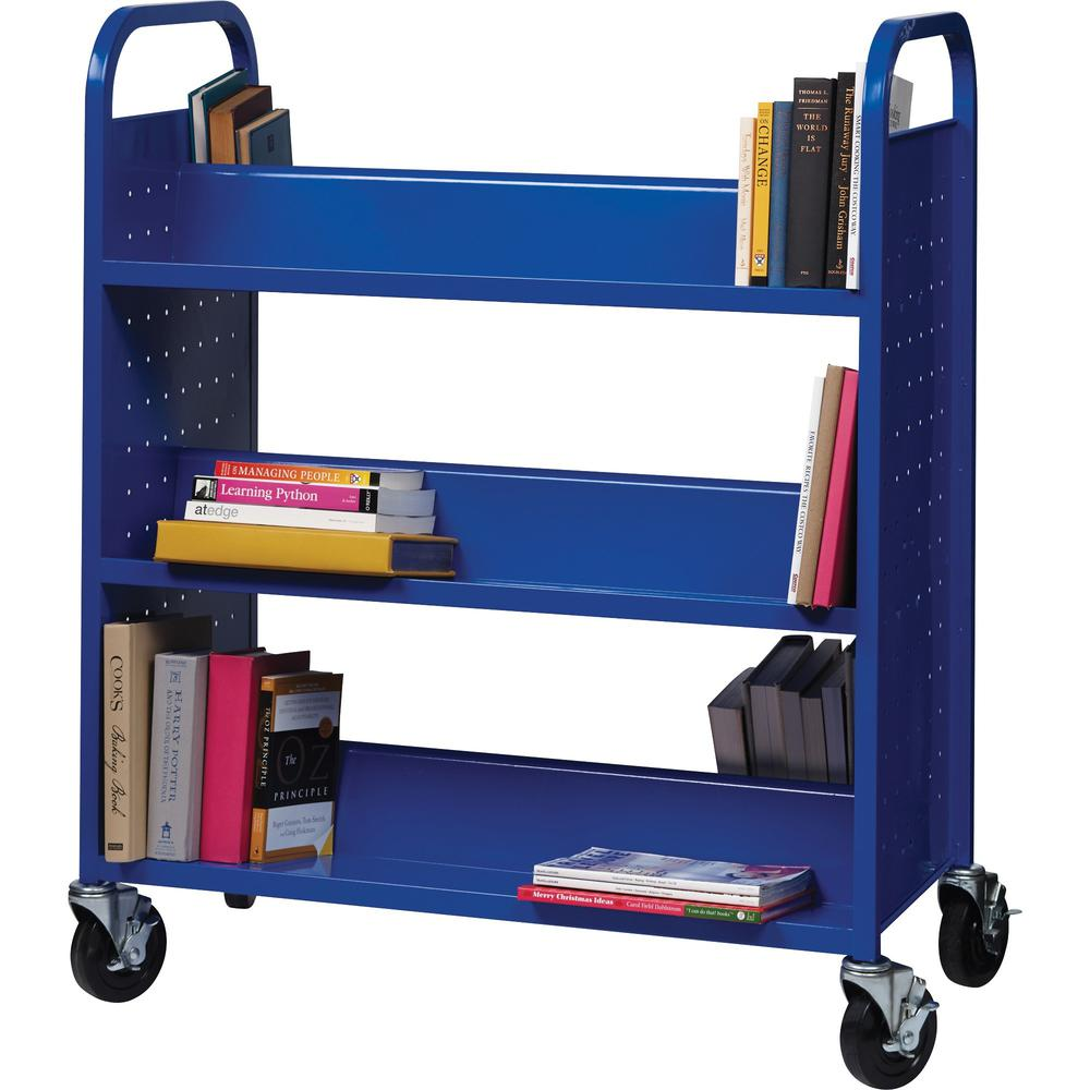 Lorell Double-sided Book Cart - 6 Shelf - Round Handle - 5" Caster Size - Steel - x 38" Width x 18" Depth x 46.3" Height - Blue - 1 Each