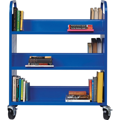Lorell Double-sided Book Cart - 6 Shelf - Round Handle - 5" Caster Size - Steel - x 38" Width x 18" Depth x 46.3" Height - Blue - 1 Each