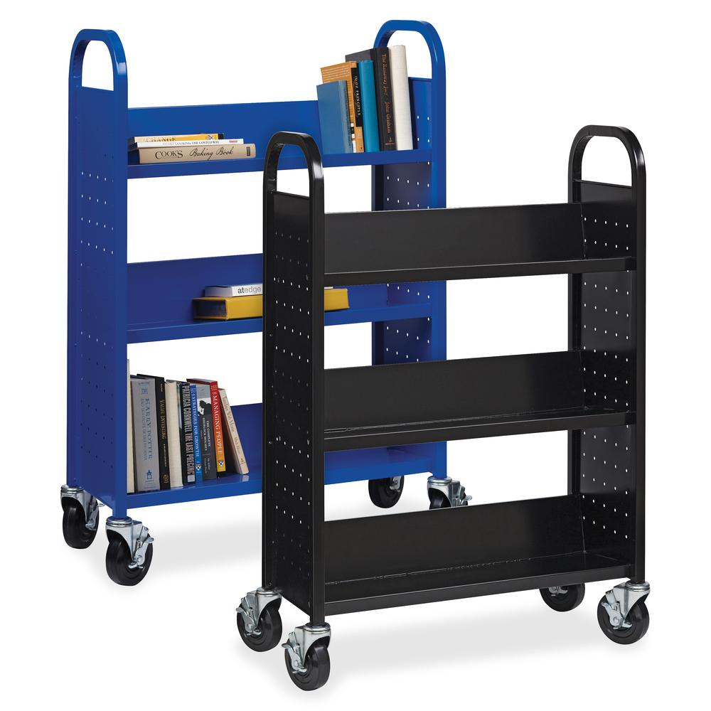 Lorell Single-sided Steel Book Cart - 3 Shelf - Round Handle - 5" Caster Size - Steel - x 32" Width x 14" Depth x 46" Height - Black - 1 Each