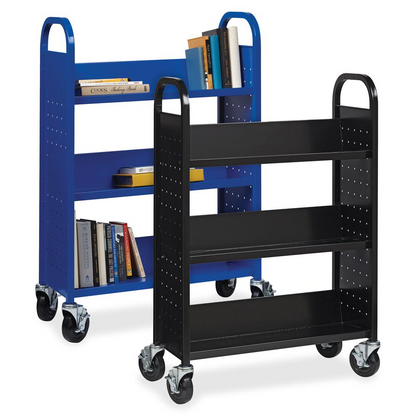 Lorell Single-sided Steel Book Cart - 3 Shelf - Round Handle - 5" Caster Size - Steel - x 32" Width x 14" Depth x 46" Height - Black - 1 Each