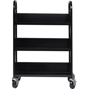 Lorell Single-sided Steel Book Cart - 3 Shelf - Round Handle - 5" Caster Size - Steel - x 32" Width x 14" Depth x 46" Height - Black - 1 Each