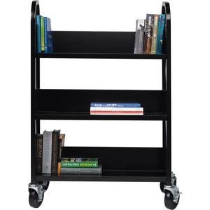 Lorell Single-sided Steel Book Cart - 3 Shelf - Round Handle - 5" Caster Size - Steel - x 32" Width x 14" Depth x 46" Height - Black - 1 Each