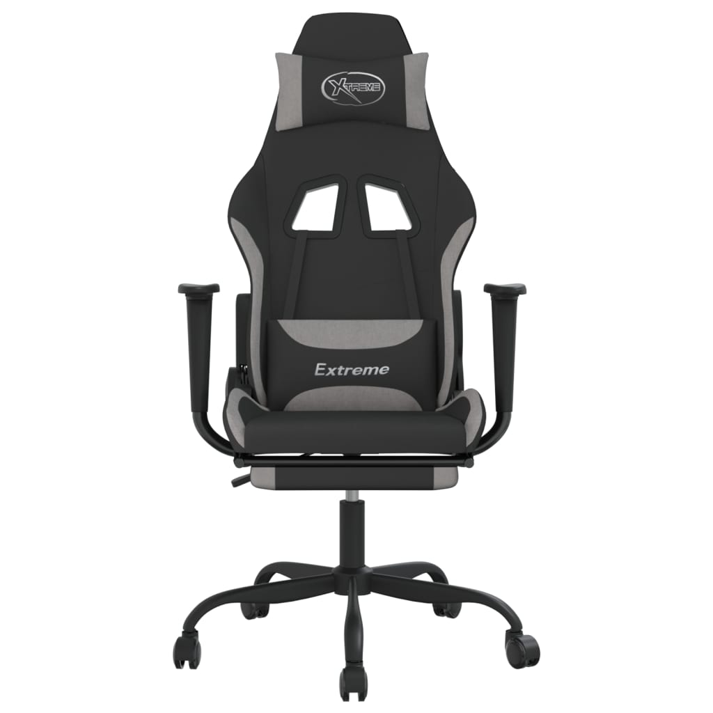 vidaXL Gaming Chair with Footrest Black and Light Gray Fabric