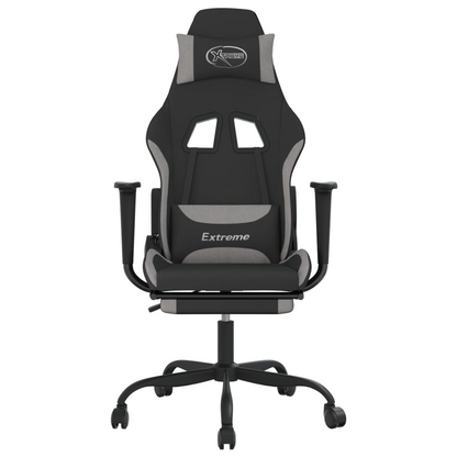 vidaXL Gaming Chair with Footrest Black and Light Gray Fabric