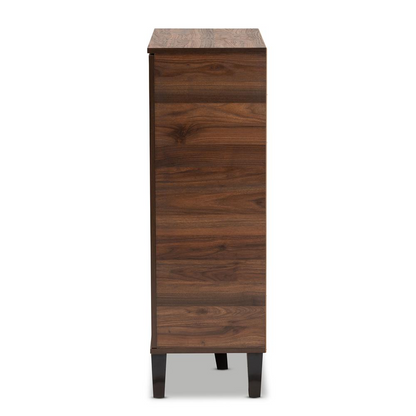 Idina Mid-Century Modern Two-Tone Walnut Brown and Grey Finished Wood 1-Door Shoe Cabinet
