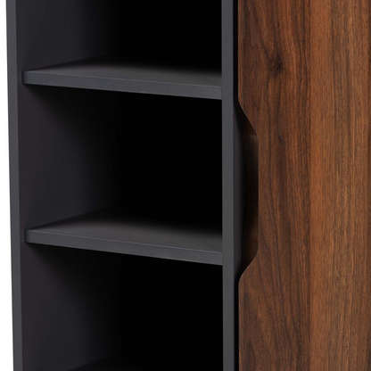 Idina Mid-Century Modern Two-Tone Walnut Brown and Grey Finished Wood 1-Door Shoe Cabinet