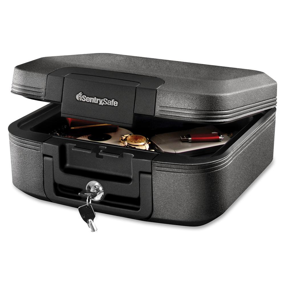 Sentry Safe Tubular Lock Fire Chest - Water Proof - Overall Size 6.6" x 15.4" x 14.3" - Charcoal Gray