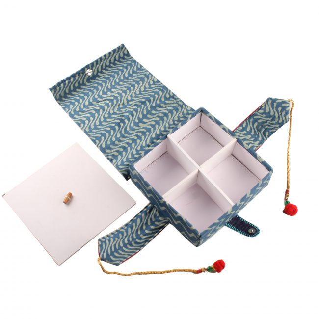 Handmade Blue Jute 4 Compartment Gift Box