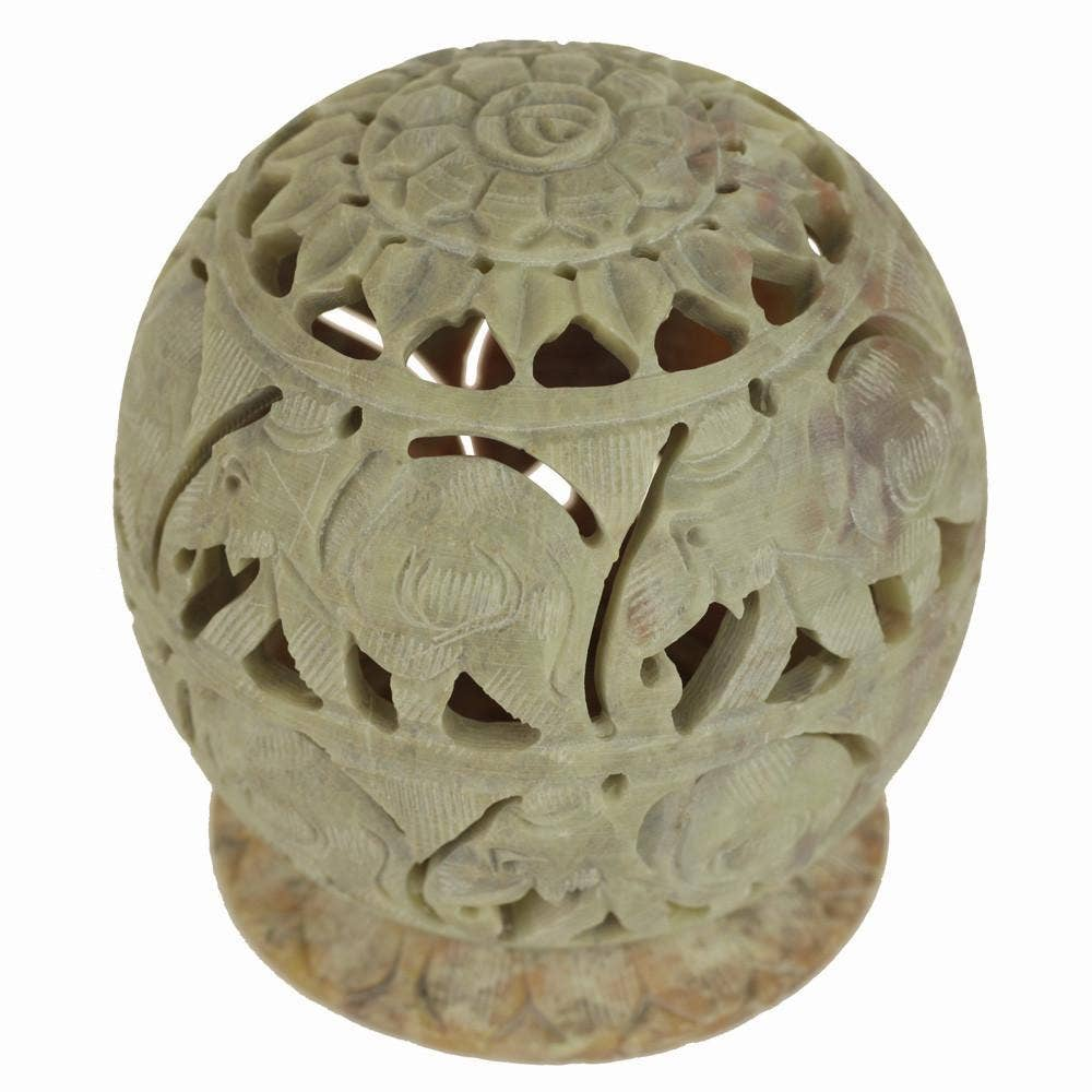 Soapstone Elephant Hand Carved Cone Burner & tea light Candle holder 3.5 inches