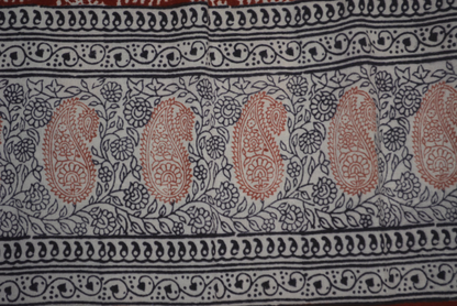 Red and Black Paisely Design Hand Block Printed Naturally Dyed Textiles