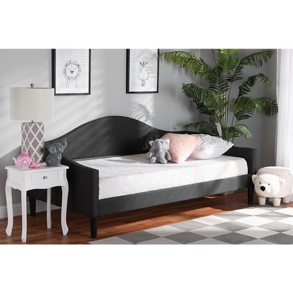 Baxton Studio Milligan Modern and Contemporary Charcoal Fabric Upholstered and Dark Brown Finished Wood Twin Size Daybed