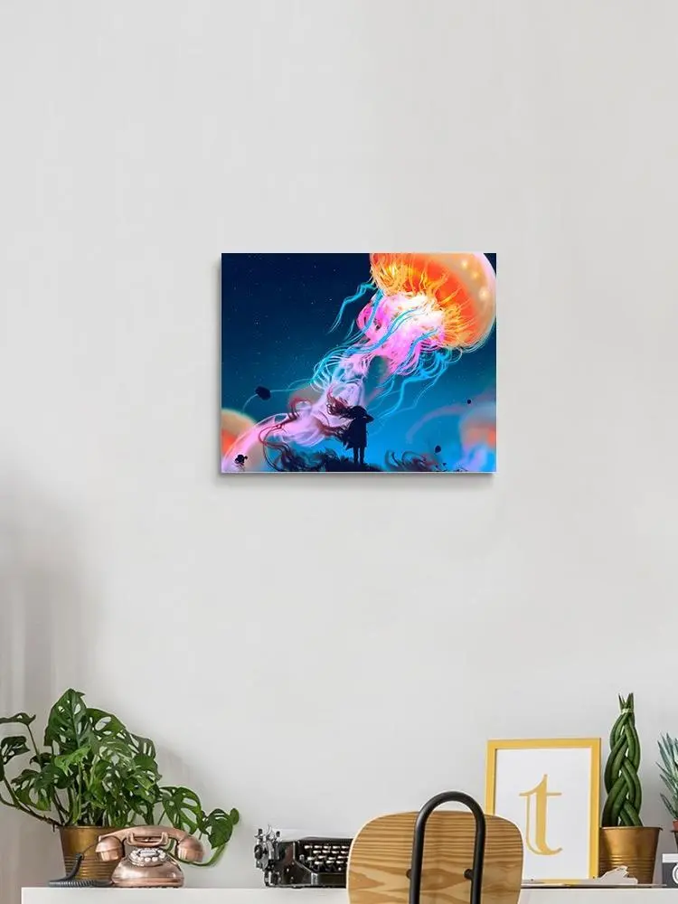 Girl And Giant Jellyfish Canvas -Image by Shutterstock