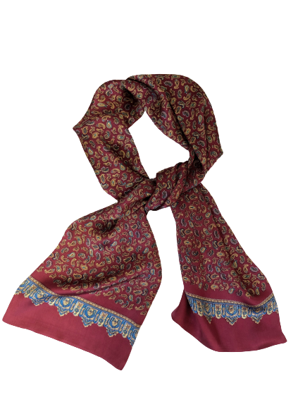 Bordeaux Paisley 100% Silk Scarf 157 x 27 cm
