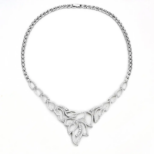 3W1420 - Rhodium Brass Jewelry Sets with AAA Grade CZ  in Clear