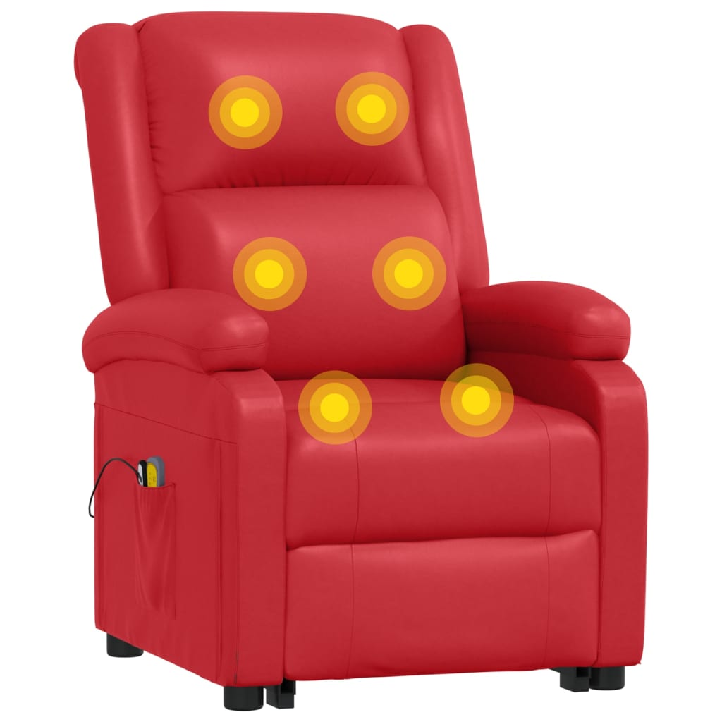 vidaXL Power Lift Massage Recliner Red Faux Leather