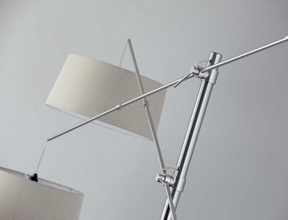 Two Light Adjustable Long Arm Floor Lamp In Brushed Steel