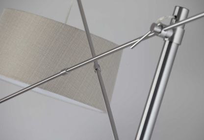Two Light Adjustable Long Arm Floor Lamp In Brushed Steel