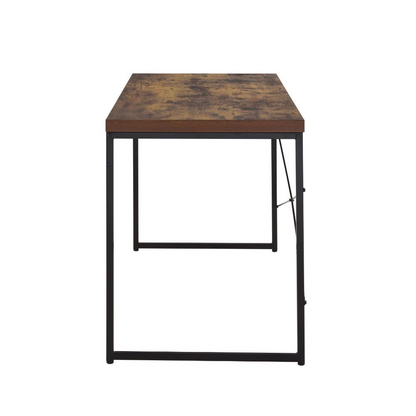 47" Brown Oak Wood And Black Metal Rectangular Computer Desk