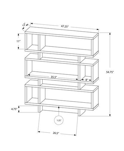 12" X 47.25" X 54.75" Dark Taupe Particle Board Hollow Core  Bookcase