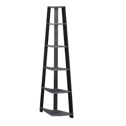 71" Chic Grey And Black 5 Shelf Corner Bookcase
