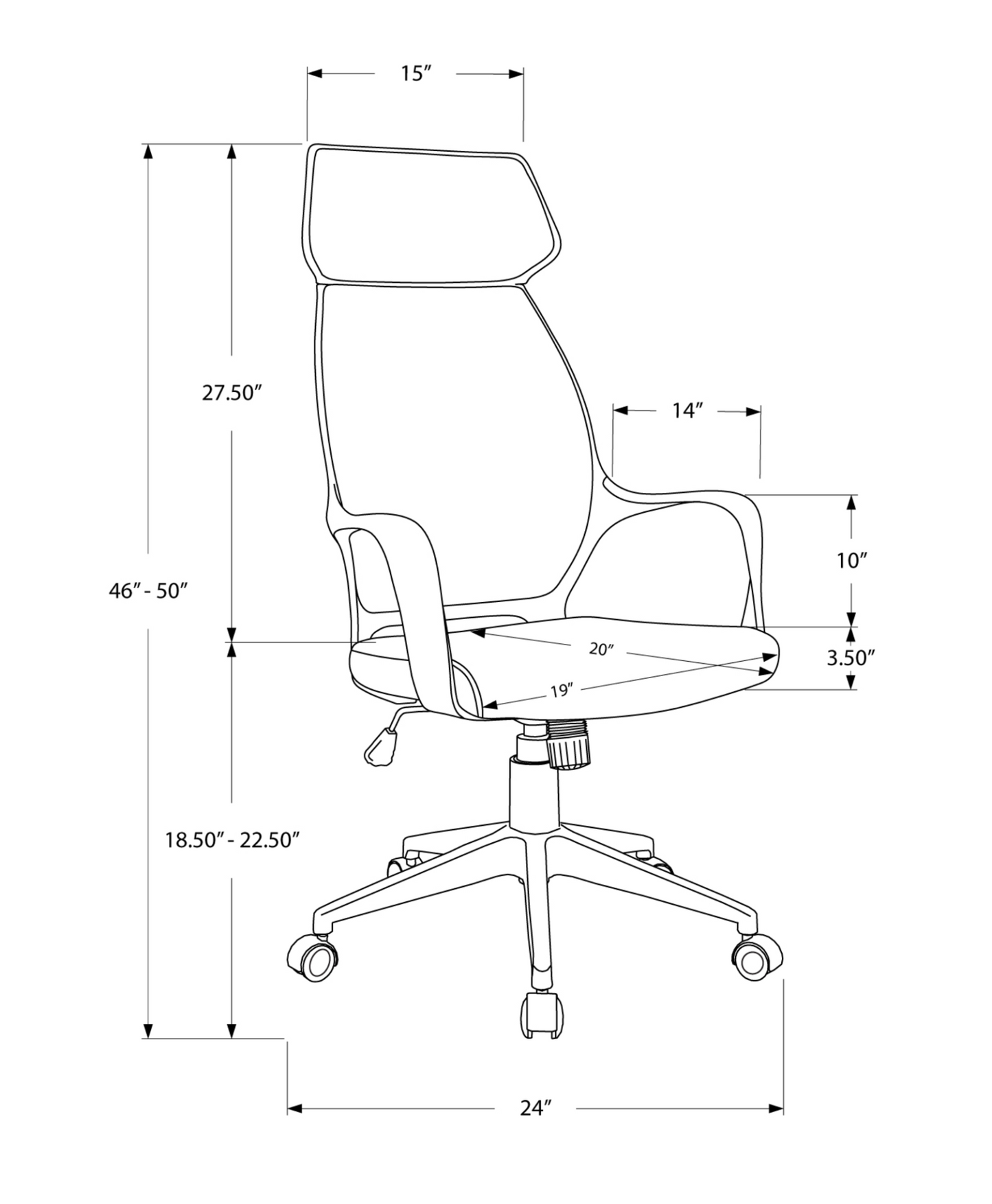 26" X 25" X 96" Grey  Foam  Polypropylene  Microfiber  High Back Office Chair