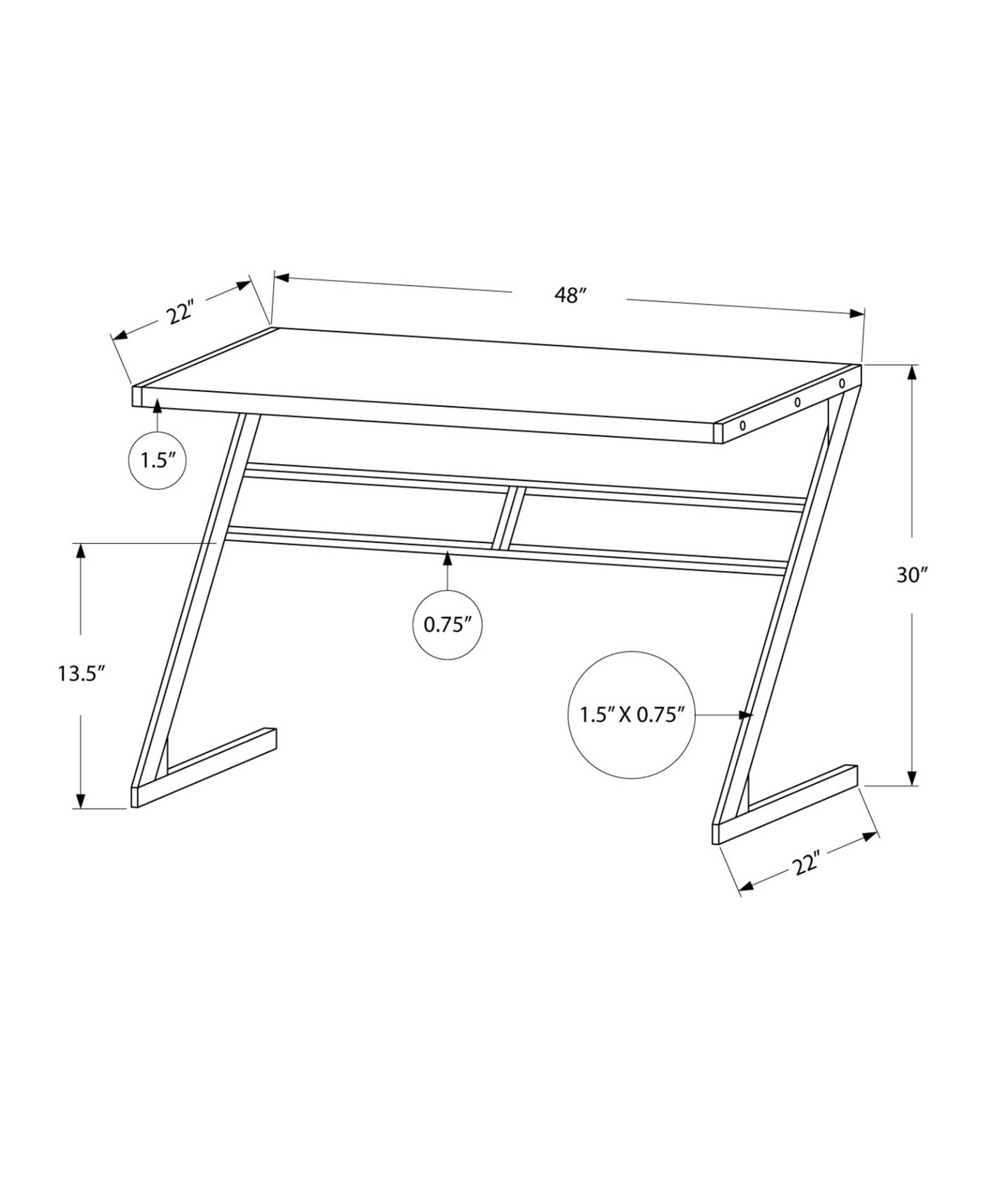 22" Taupe Rectangular Computer Desk