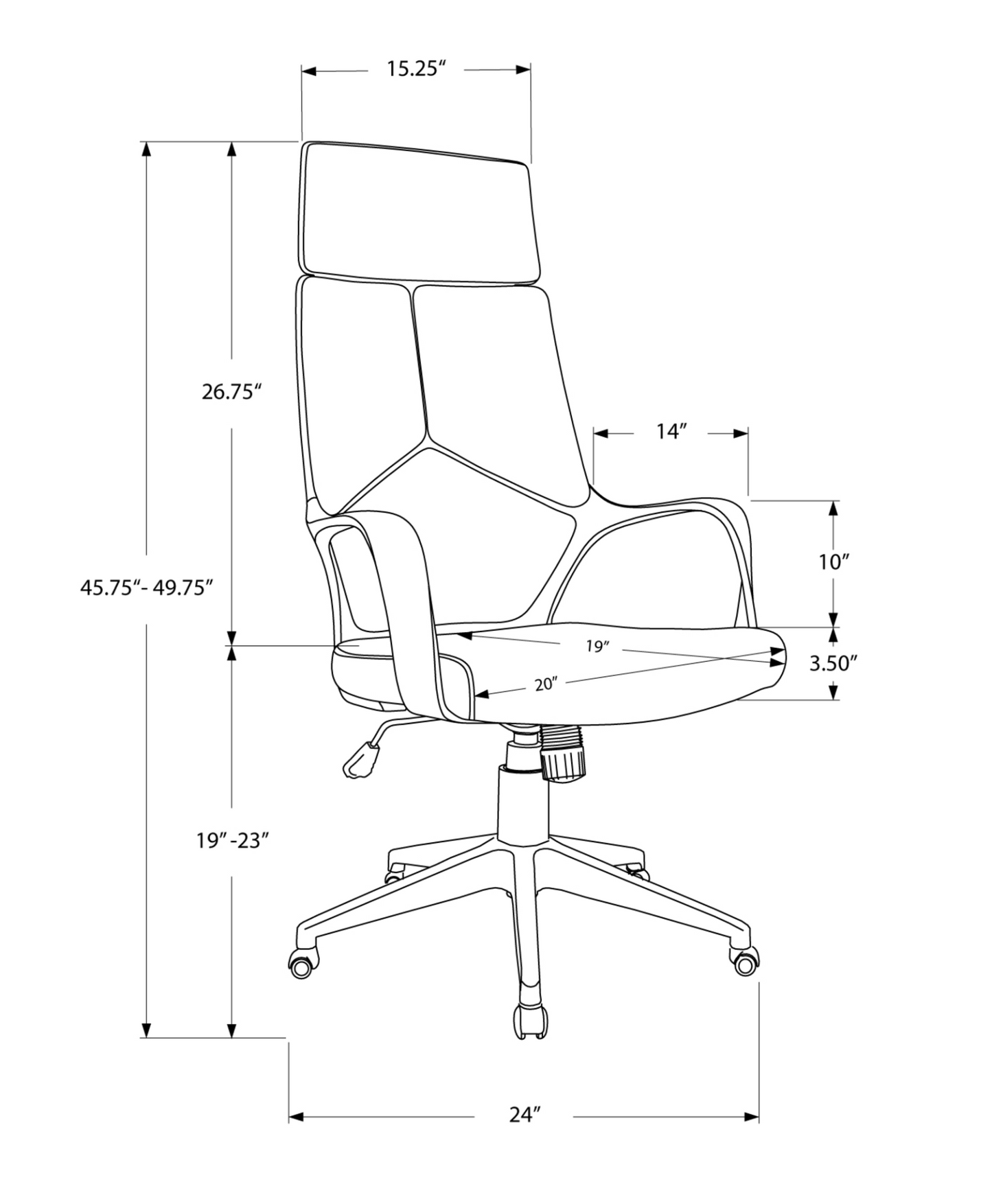 24.5" X 25" X 95.5" Black Foam Metal Nylon  High Back Office Chair