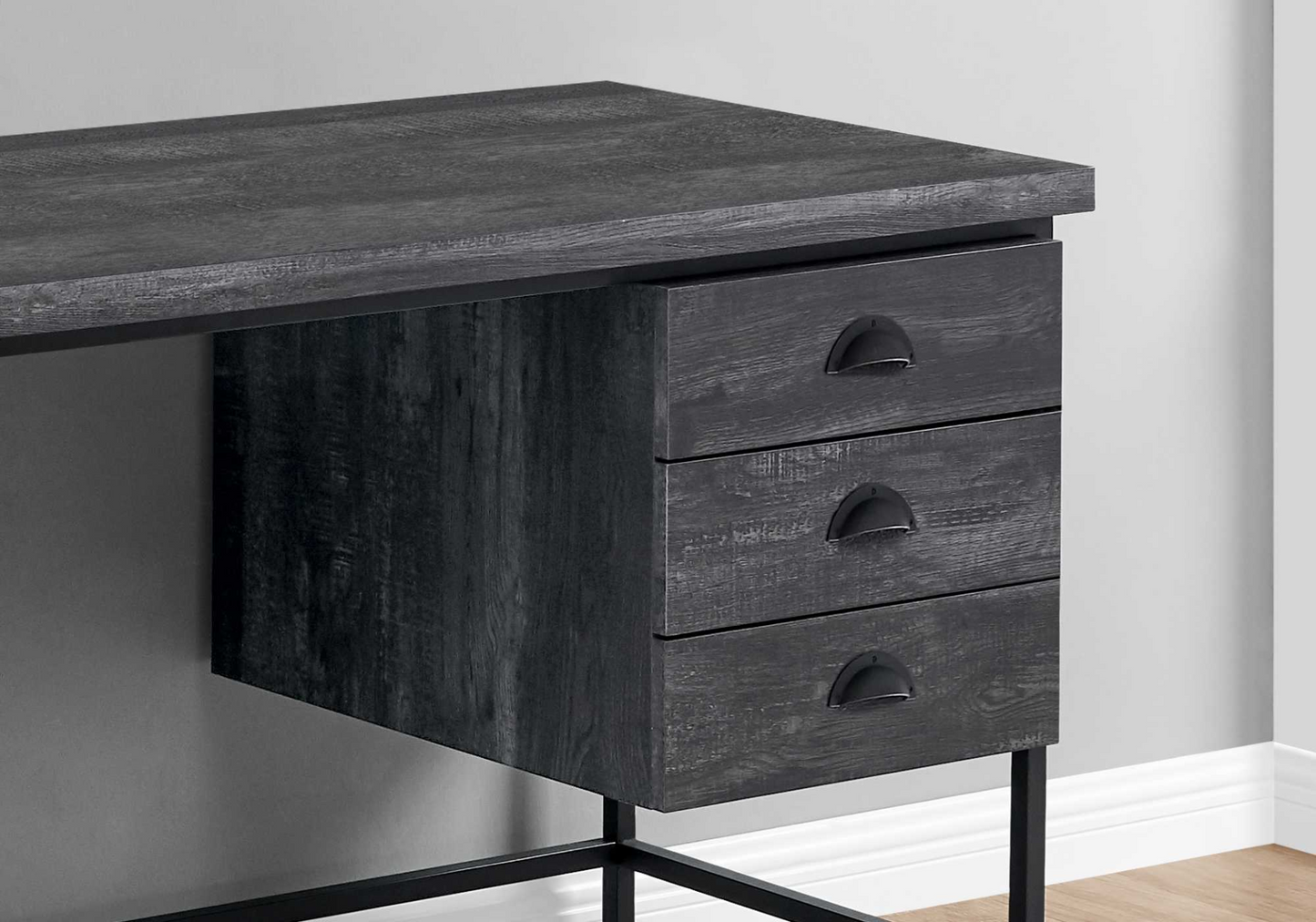 24" Dark Grey Rectangular Computer Desk With Three Drawers
